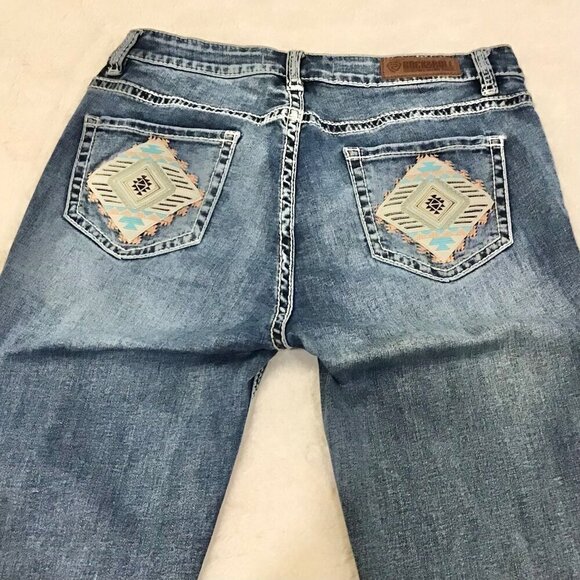 Rock & Roll Denim 28 Long Mid Rise Bootcut Aztec Women’s Jeans Aqua Stretch - Picture 7 of 13